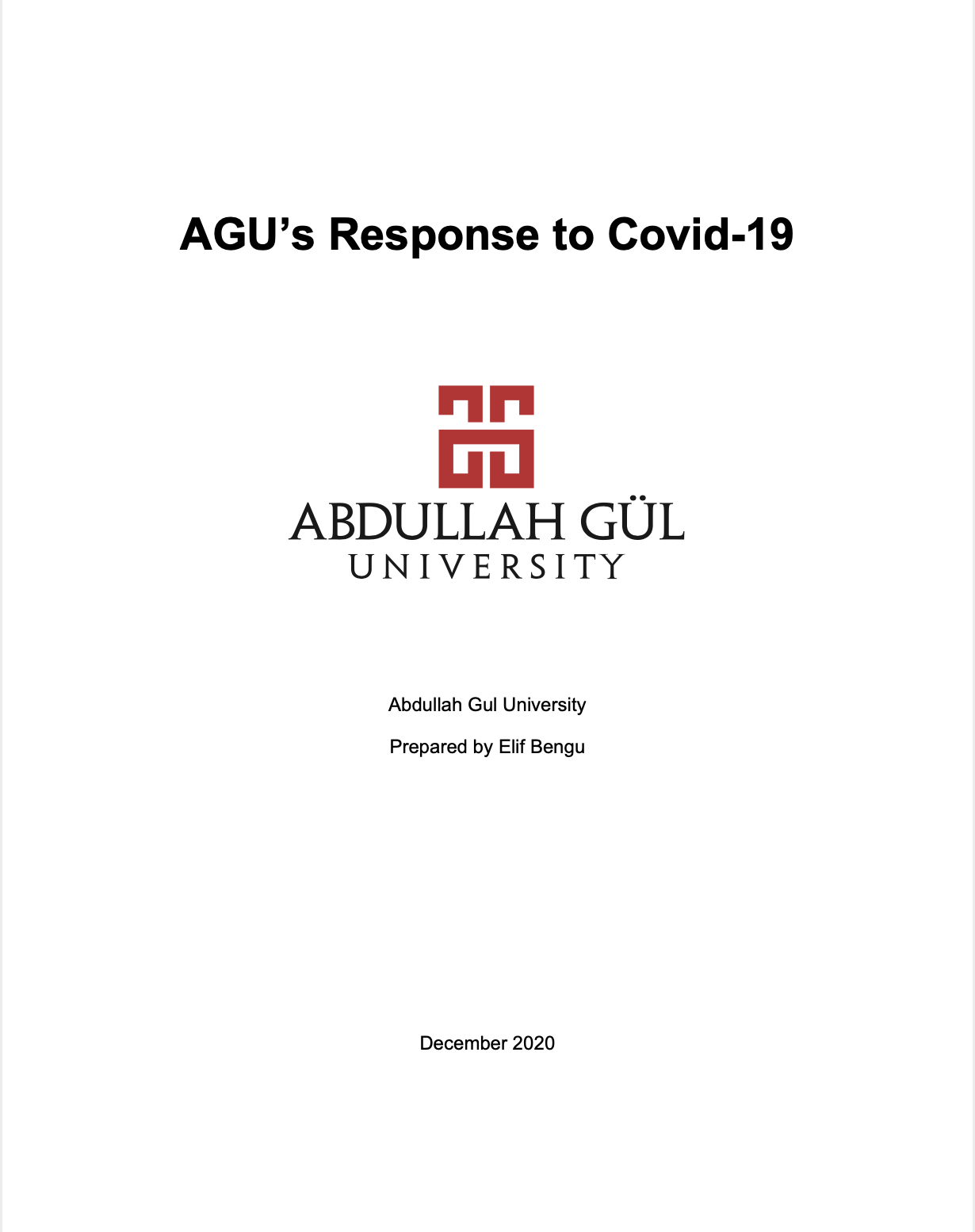 Abdullah Gül University, AGU, Response to Covid-19 Report